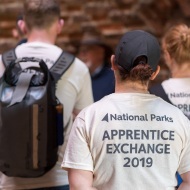 National Parks apprentice exchange 2019. Young apprentices being given a guided tour around St Benets Abbey, near Ludham. Picture: James Bass Photography